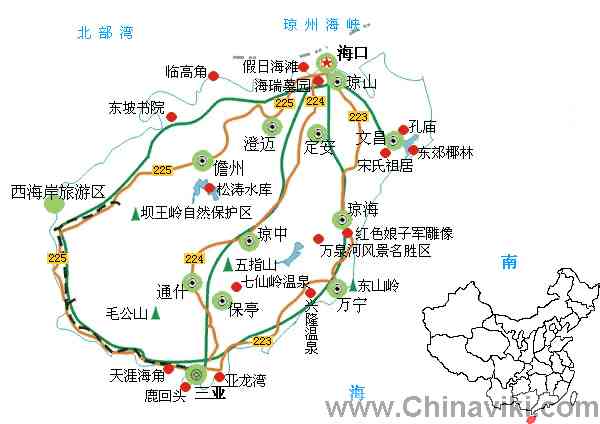 海南省旅行地図