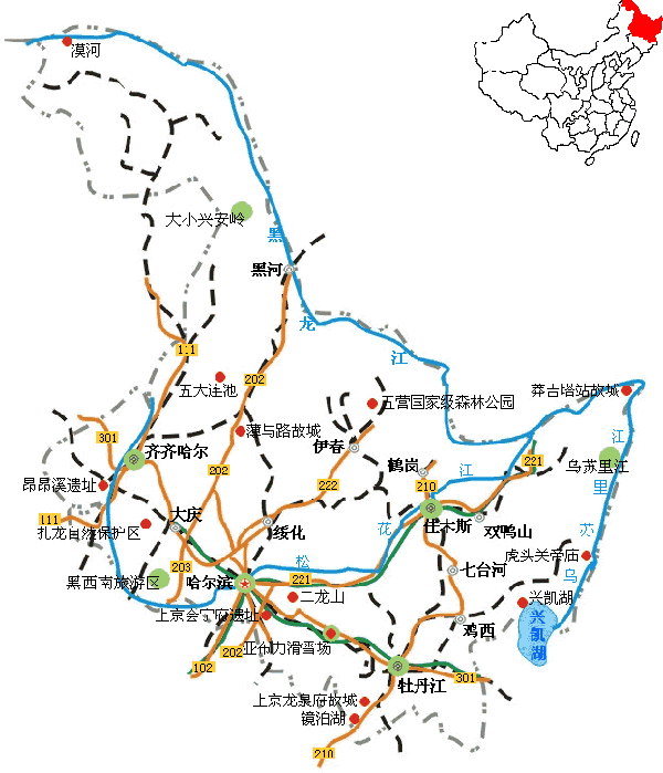 黒龍江省旅行地図