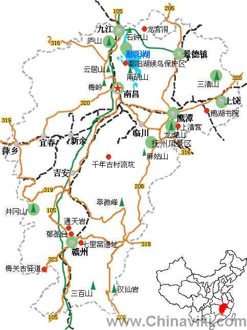 江西省旅行地図