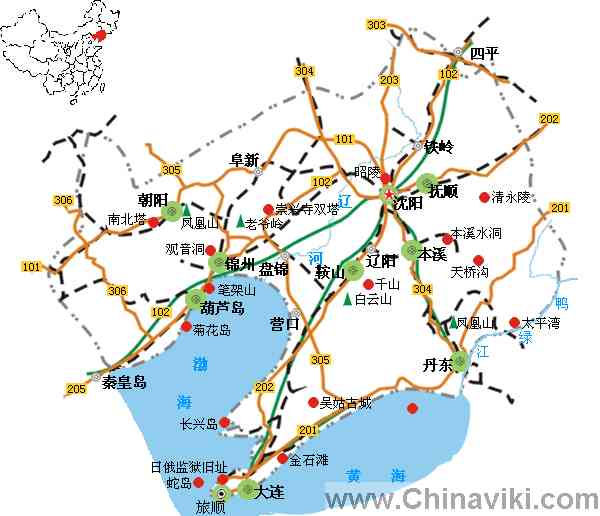 遼寧省旅行地図