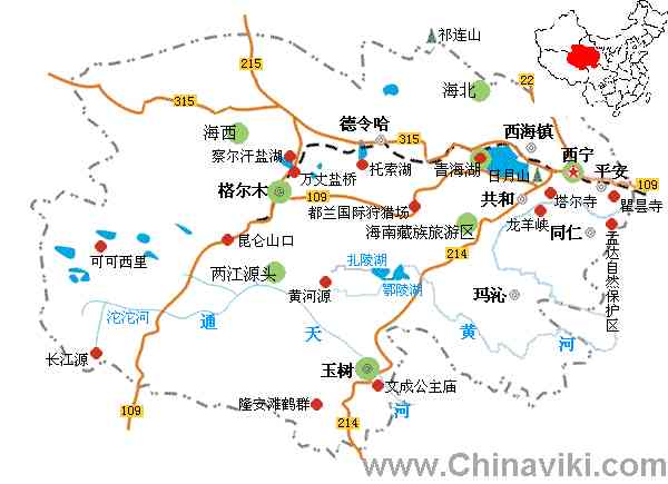 青海省旅行地図
