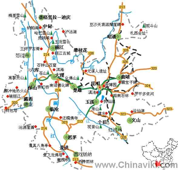 雲南省旅行地図